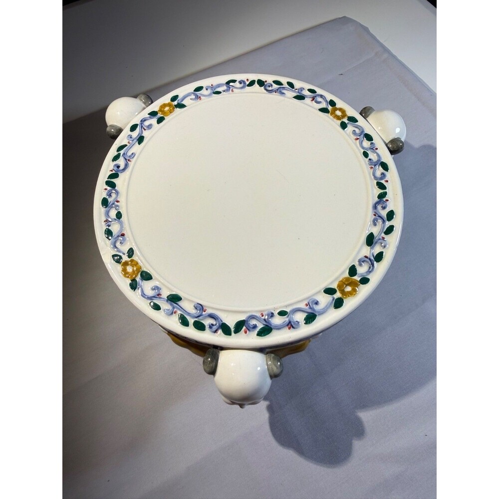 Hand-Painted Takahashi Vintage Ceramic Pedestal, Plant, Fish, Cake Stand With Fl